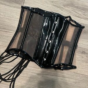 Daisy Corsets vinyl and nude mesh underbust corset